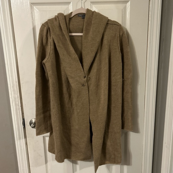 Vince camel brown wool cardigan with hood - Picture 3 of 8